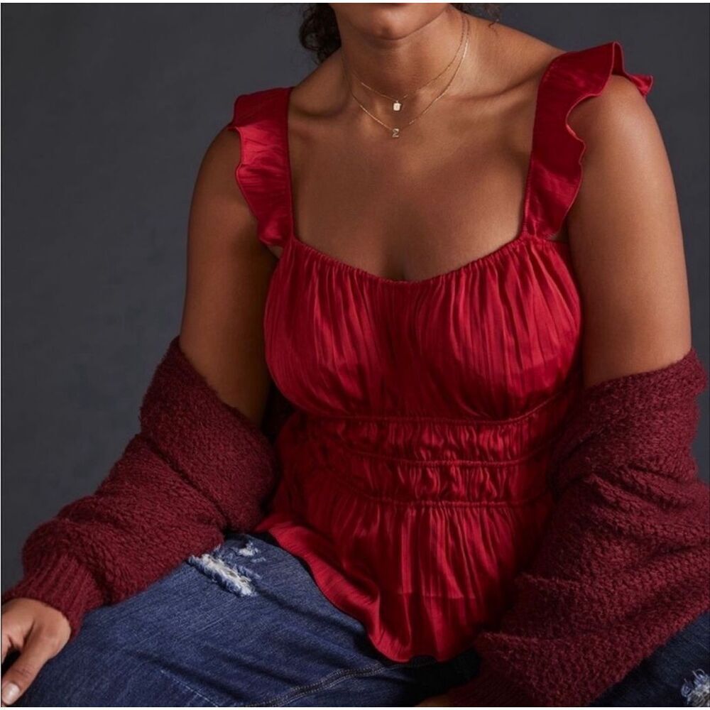 Anthropologie Tiered Ruffle Top in Red Size XSP
